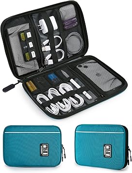 BAGSMART Large Electronics Organizer Travel Case, Travel Cable Organizer Bag for Travel Essentials, Travel Tech Organizer as Travel Accessories, Cord Organizer for Phone, Power Bank SD Card, Blue