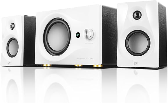 HiVi-Swans M10 Plus White Bookshelf Speaker, Bluetooth Powered Computer Speakers with Subwoofer 2.1 Home Speakers Stereo System – 60W RMS – AUX Audio