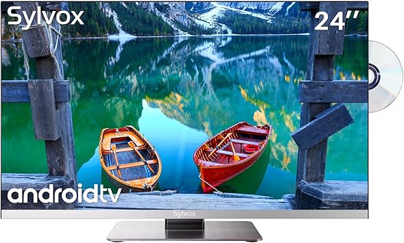 SYLVOX 24 Inch TV 12 Volt Smart TV FHD 1080P Digital Video Disc Player Built-in ARC CEC WiFi Wireless Connection Support, Suitable for RV Camper Kitchen Bedroom Boat(Limo Series),Black