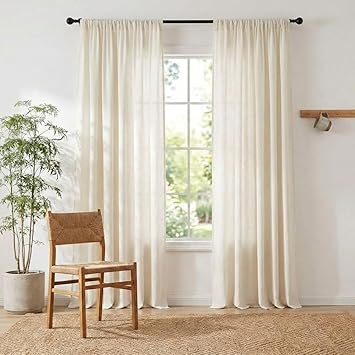 NICETOWN Natural Thick Linen Curtains 108 inches Long for Bedroom, Pinch Pleated/Rod Pocket/Back Tab Privacy Added Window Treatments with Light Filtering for Living Room, W52 x L108, 2 Panels