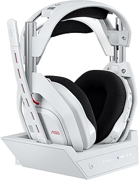 Logitech G Astro A50 Multi-Platform Wireless Gaming Headset + Base Station for PS5/Xbox/PC: PLAYSYNC Audio Switcher, <16bit/48kHz (Console), <24bit/48kHz (PC), 24hr Battery, 2.4GHz & BT - White