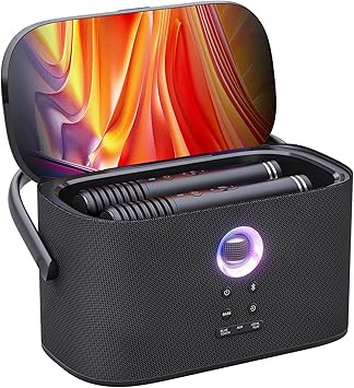 Ikarao Portable Karaoke Machine for Adults, Built-in Lyrics Display and Screen, 2 Self-Charging Wireless Microphones, Karaoke App, 140W Speaker, Connects to TV for Home Party Birthday Outdoor Camping
