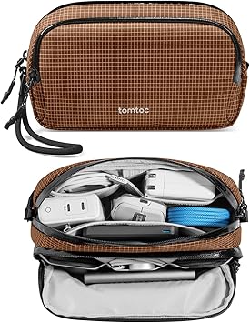 tomtoc Electronic Organizer Travel Case Performance, Water Resistant Dual Compartment Cable Organization Storage Bag for Charger, Cord, Phone, Hard Drive, Power Bank, Accessories Travel Essentials