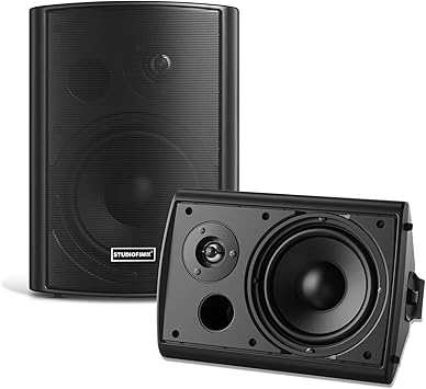 STUDIOFINIX 6.5 Inch 400W Indoor/Outdoor Bluetooth 5.1 Waterproof Wall-Mounted Speakers, Wireless Multi-Speaker Sync with IR Remote, for Patio, Garage, Home, Backyard(601BLE,Black,Pair)